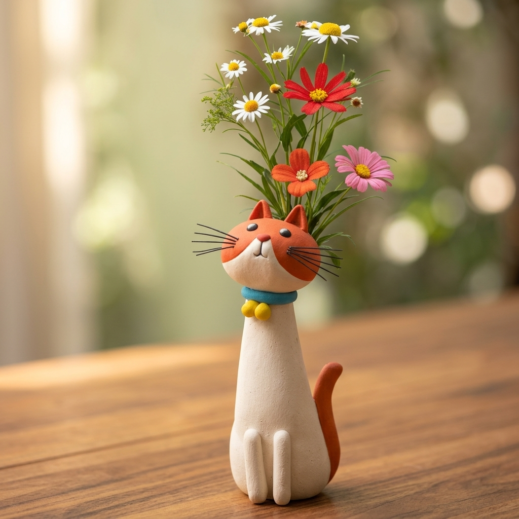 Handmade Ceramic Cat Flower Vase