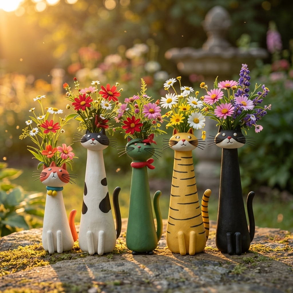 Handmade Ceramic Cat Flower Vase