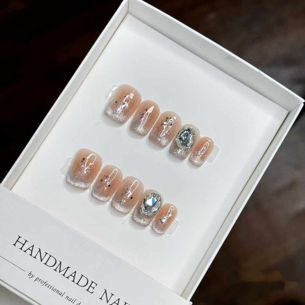 Handmade Glitter Press-On Nail Set with Gem Accents
