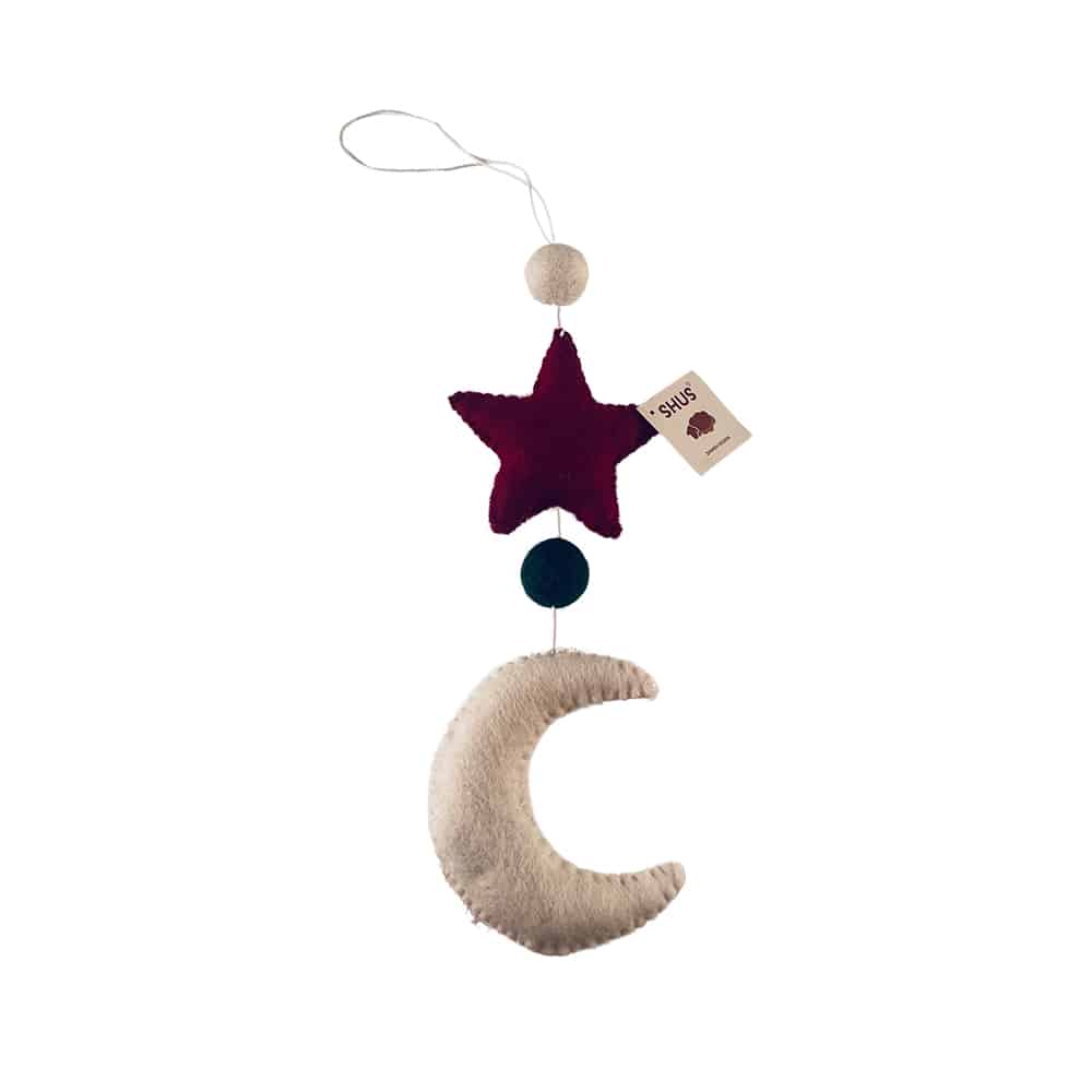 Handmade Moon, Star, and Planets Christmas Ornament - 100% Pure Wool