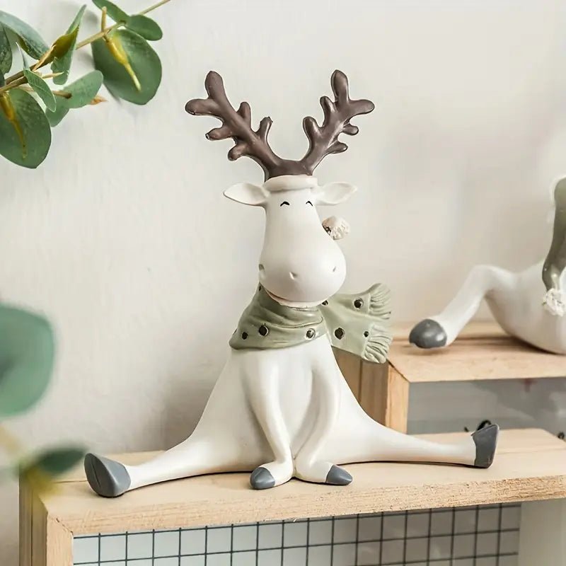 Handmade Reindeer Figurine with Scarf for Festive Christmas Decoration