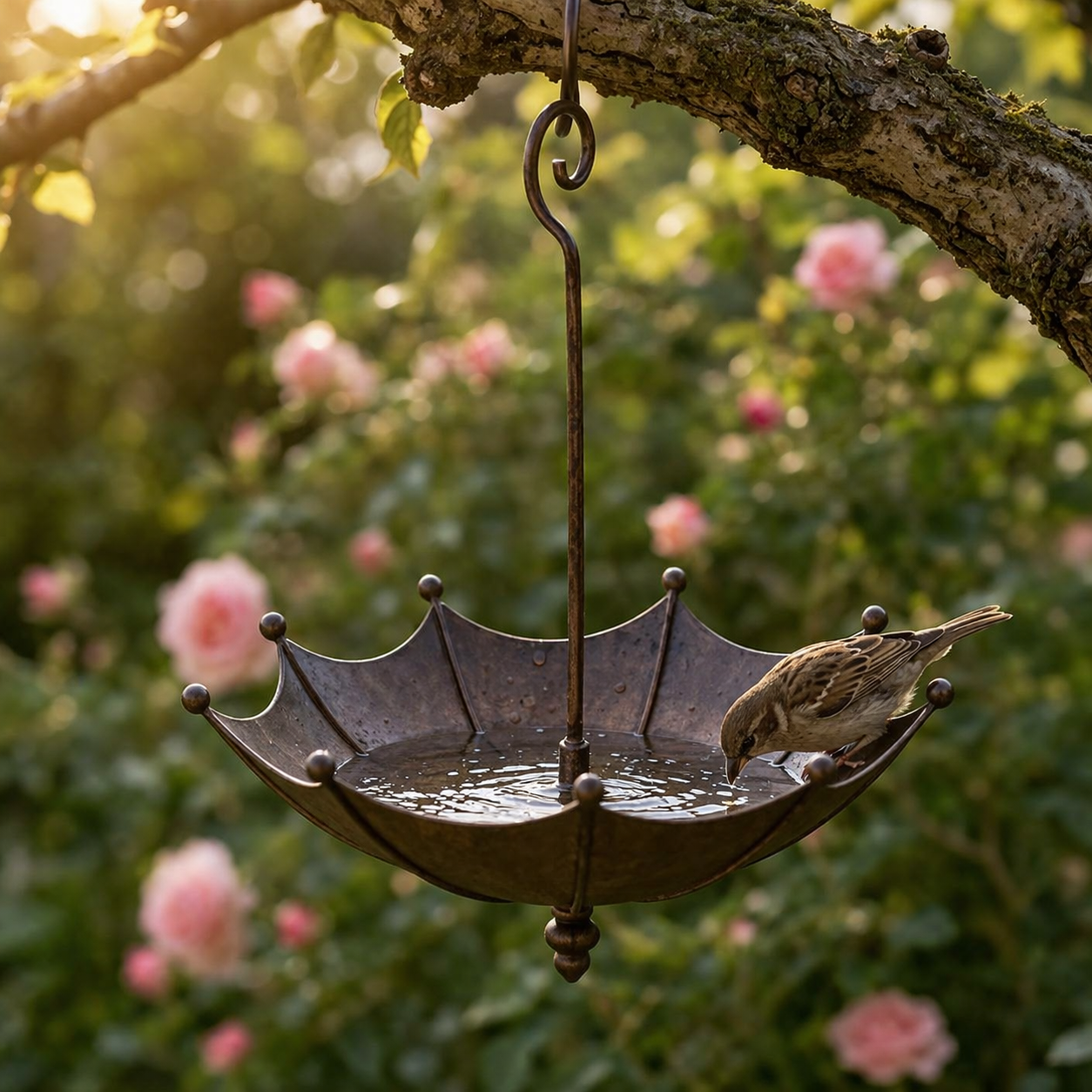Hanging Umbrella Bird Feeder & Bath