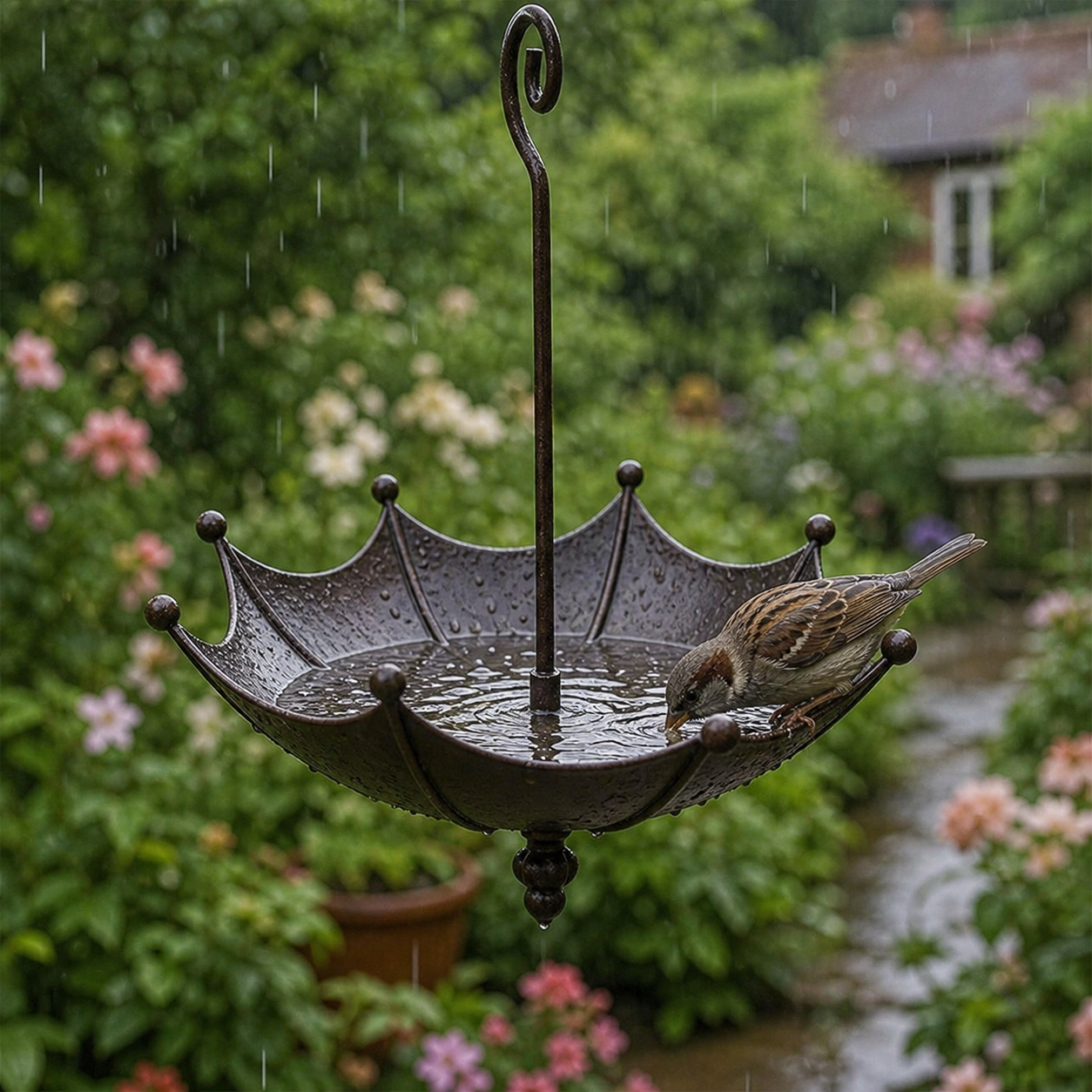 Hanging Umbrella Bird Feeder & Bath