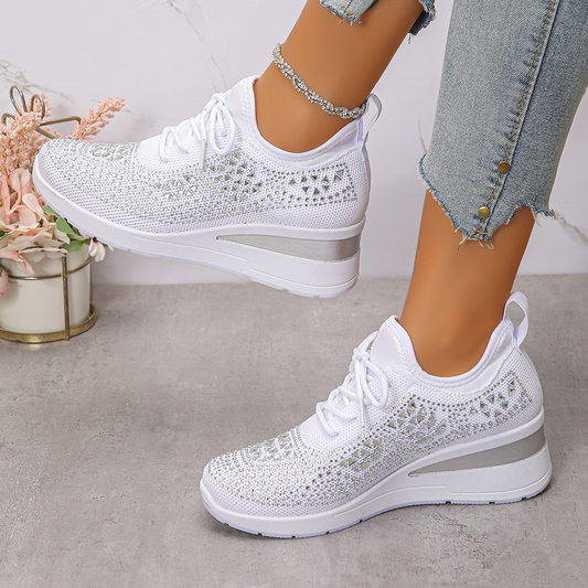 Happy™ Women Sneakers: Stylish Breathable Wedge Sneakers with Sparkling Rhinestones