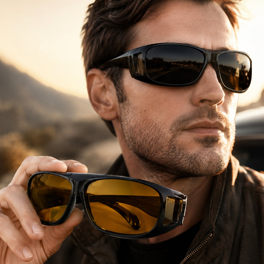 HD Vision Glasses - 2 pcs Day+Night Polarized Glasses (Perfect for Driving, Sports, Night Driving & UV Sunglasses)