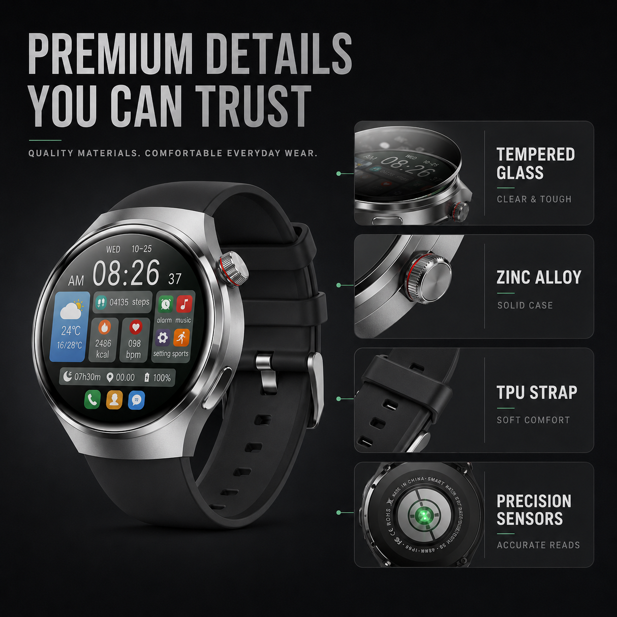 Health Smartwatch with Blood Pressure Tracker