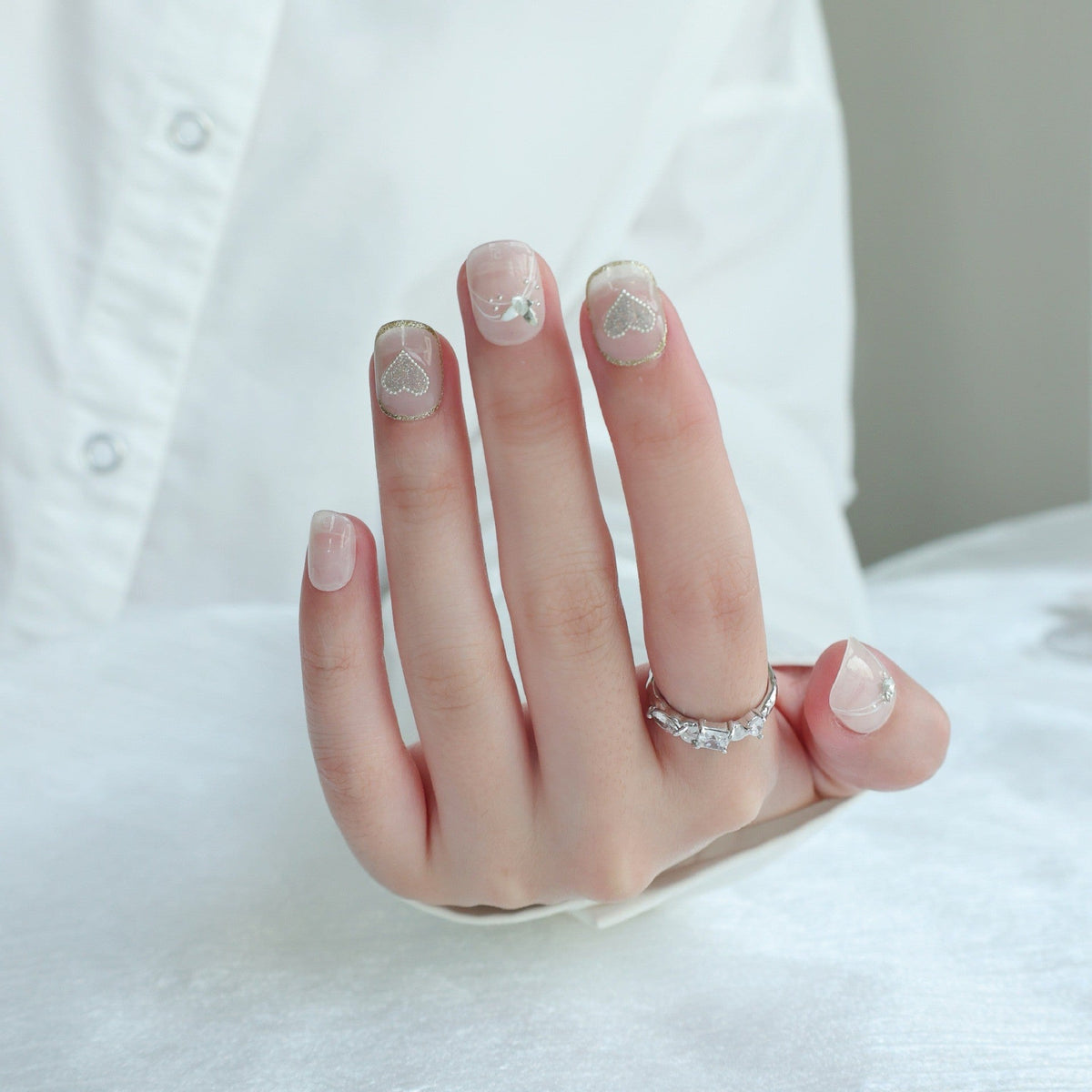 Heart-Embellished Press-On Nail Set