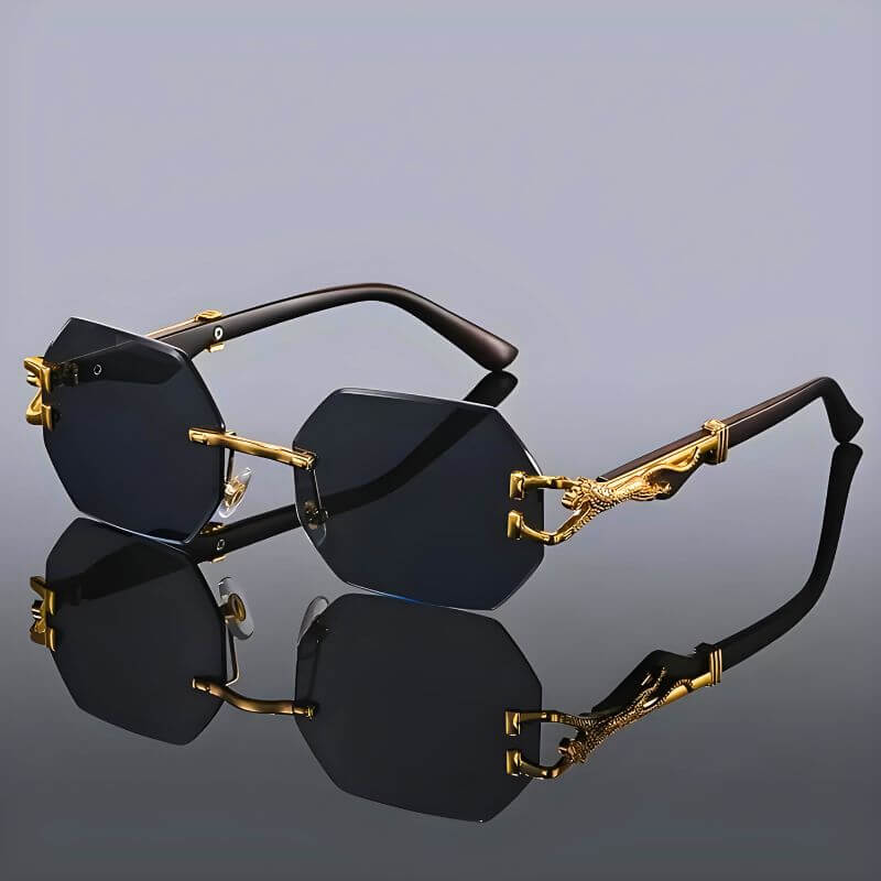 Hexagon Sunglasses with Gold Accents - UV Protection