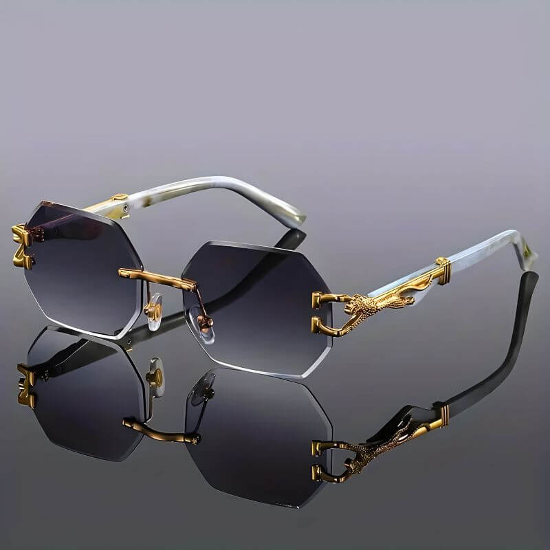 Hexagon Sunglasses with Gold Accents - UV Protection