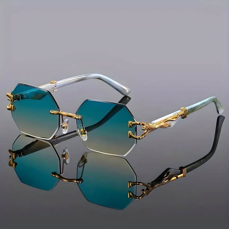 Hexagon Sunglasses with Gold Accents - UV Protection