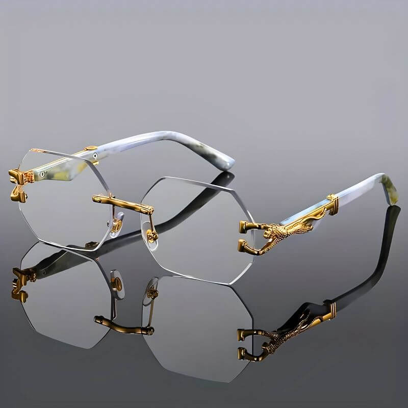 Hexagon Sunglasses with Gold Accents - UV Protection