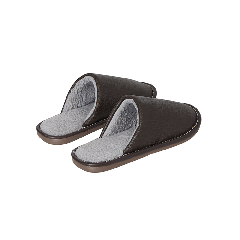 Home Slippers in PU Leather – Stylish, Durable & Comfortable (Brown & Gray)