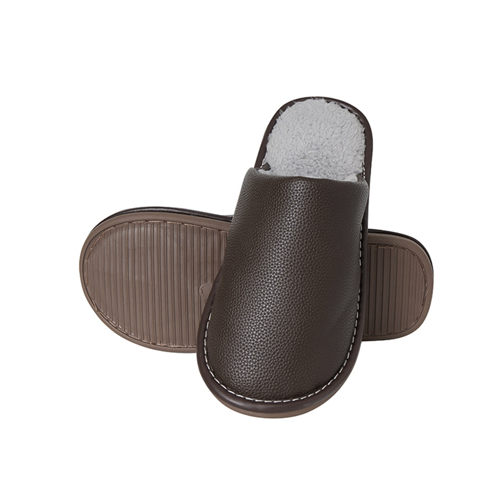 Home Slippers in PU Leather – Stylish, Durable & Comfortable (Brown & Gray)