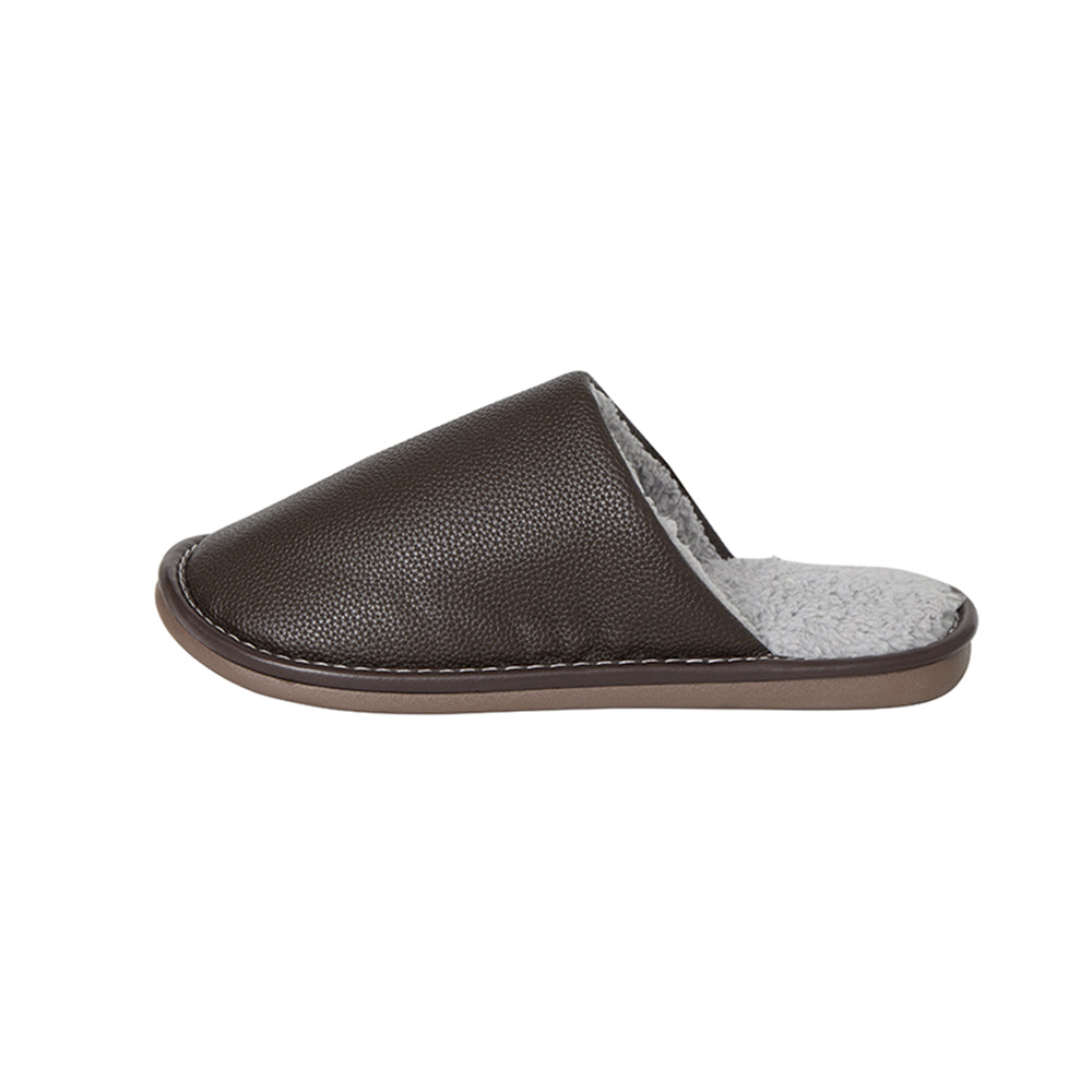Home Slippers in PU Leather – Stylish, Durable & Comfortable (Brown & Gray)
