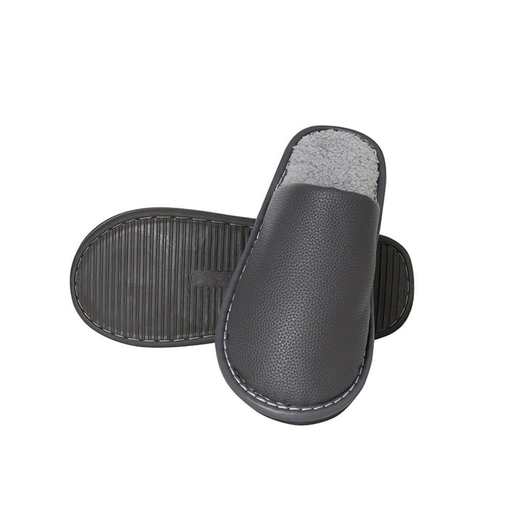 Home Slippers in PU Leather – Stylish, Durable & Comfortable (Brown & Gray)