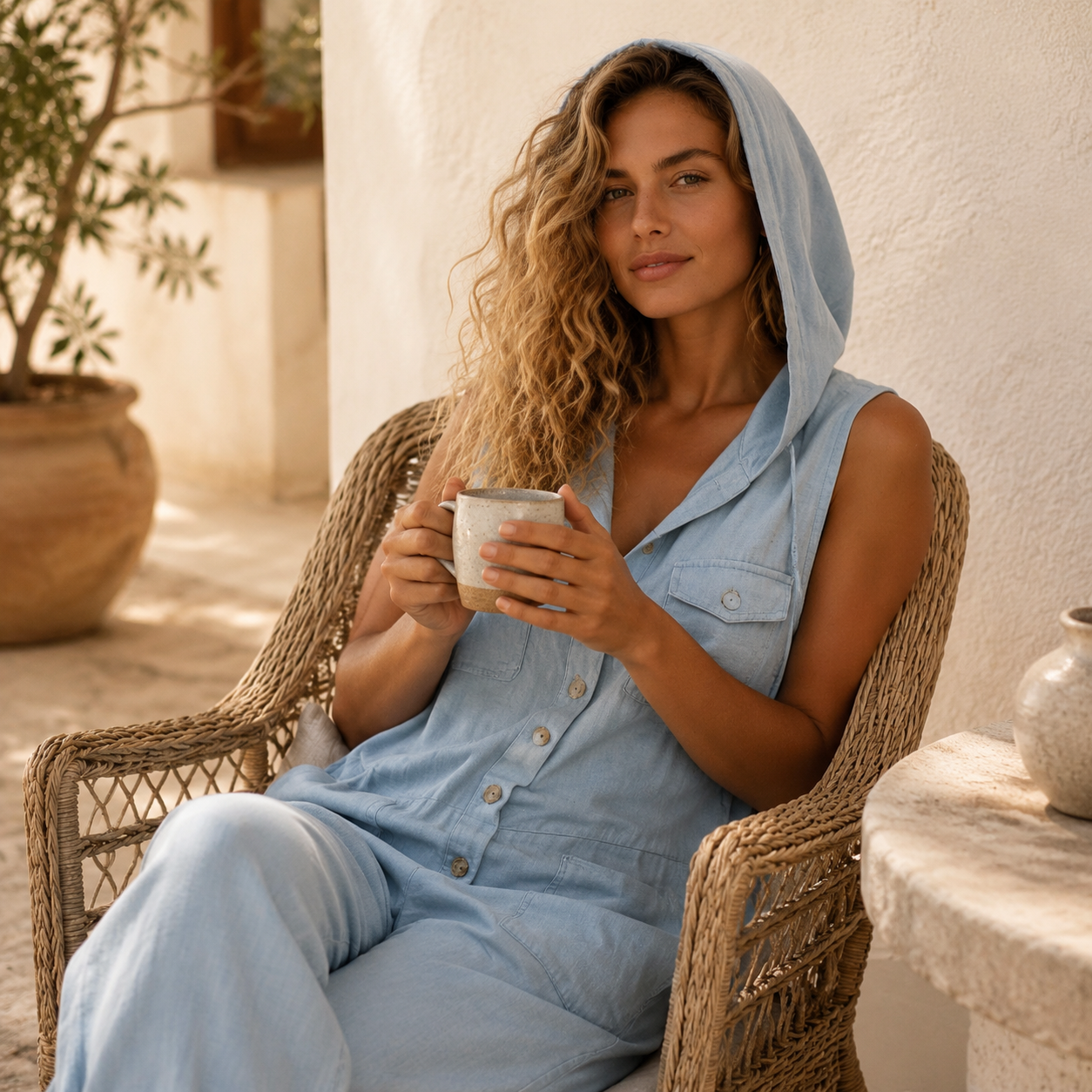 Hooded Sleeveless Jumpsuit