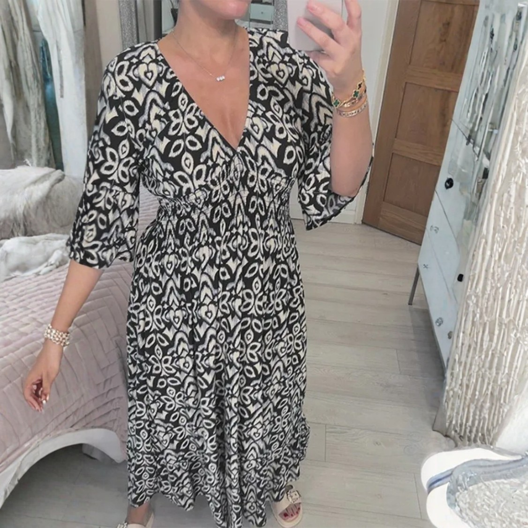 Icone™ SummerDress - Elegant Flowing Printed V-Neck Maxi Summer Dress