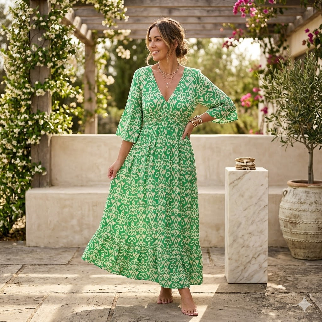 Icone™ SummerDress - Elegant Flowing Printed V-Neck Maxi Summer Dress