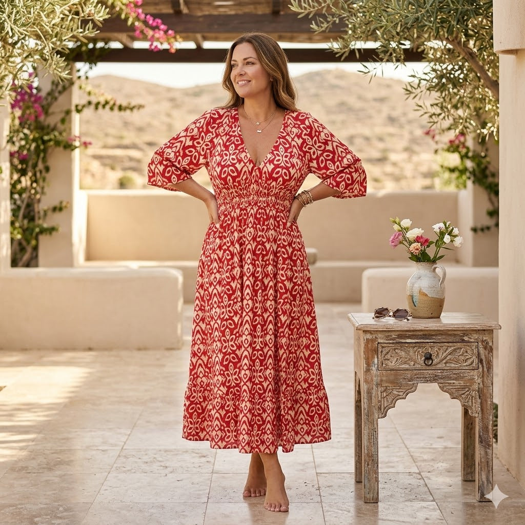 Icone™ SummerDress - Elegant Flowing Printed V-Neck Maxi Summer Dress