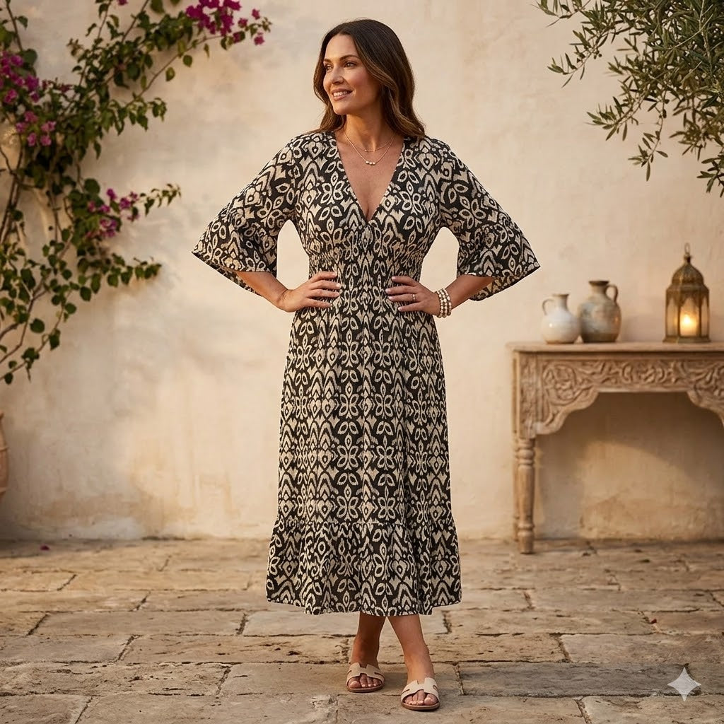 Icone™ SummerDress - Elegant Flowing Printed V-Neck Maxi Summer Dress