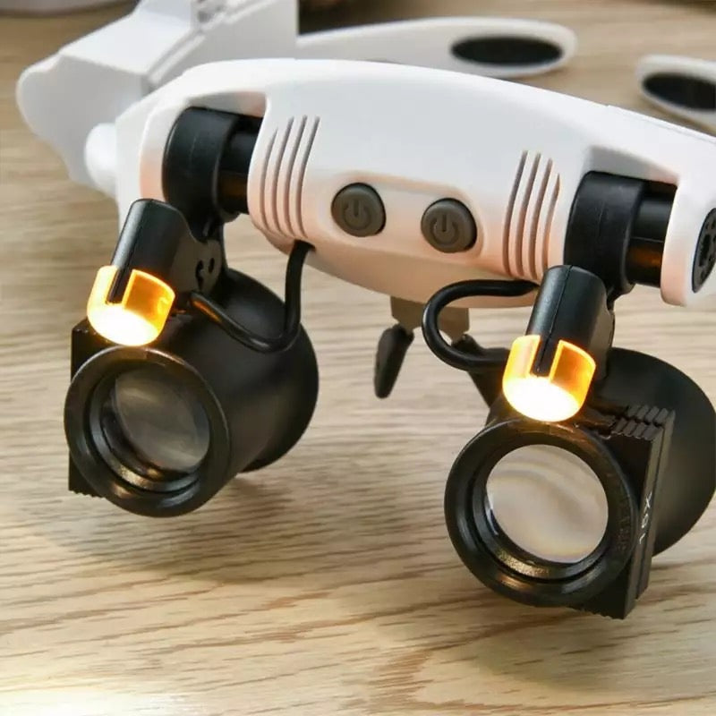 Jeweler Headband Magnifying Glass 8 Lens LED Light Glasses