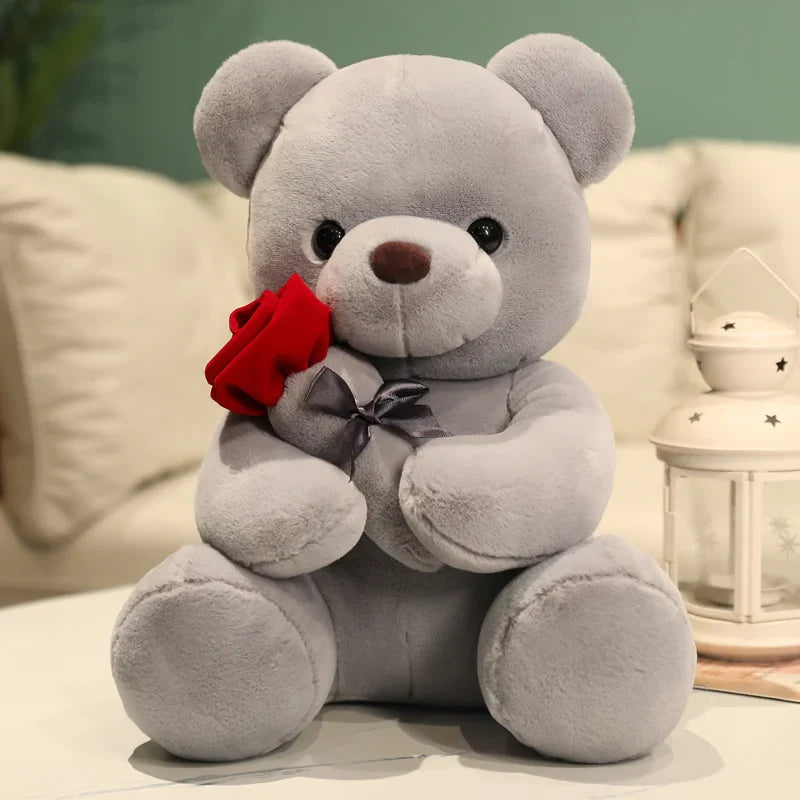 Kawaii Plush Bear with Rose – Cute Gift for Valentine's Day, Soft Plush Bear, Ideal for Decoration