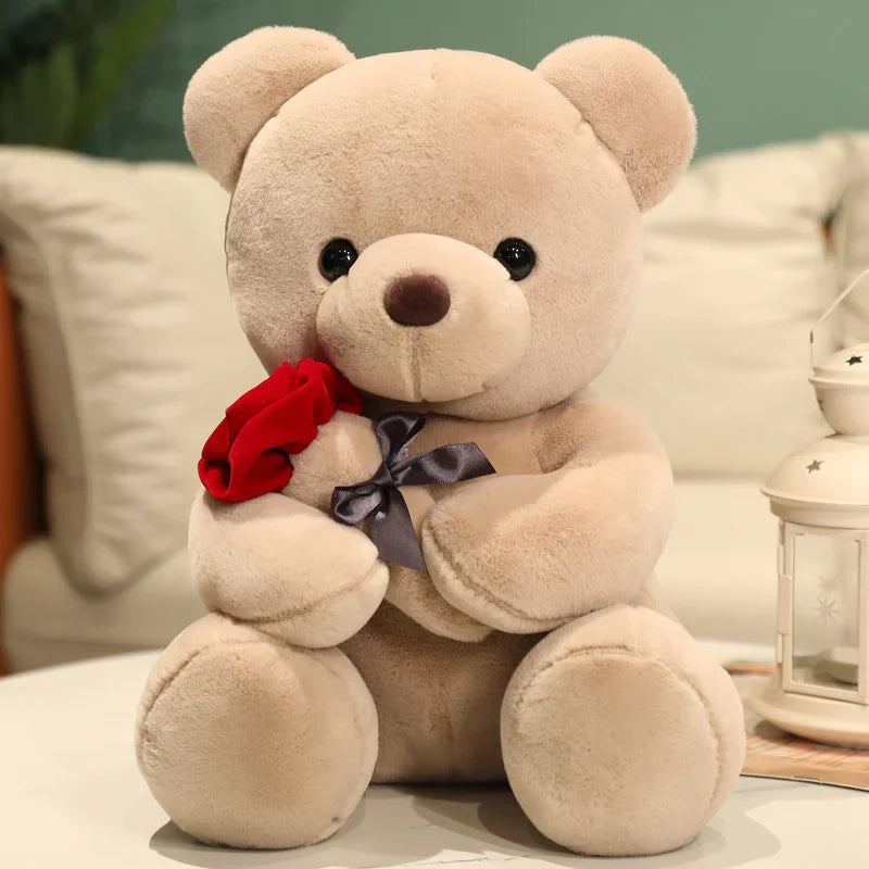 Kawaii Plush Bear with Rose – Cute Gift for Valentine's Day, Soft Plush Bear, Ideal for Decoration