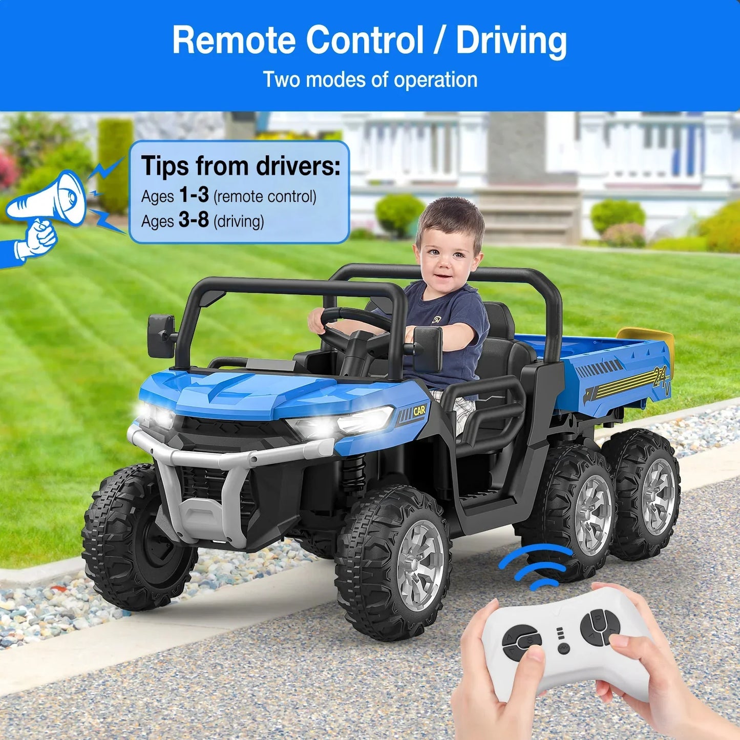 Kids 24V Two-Seater Ride-On Truck with Remote Control