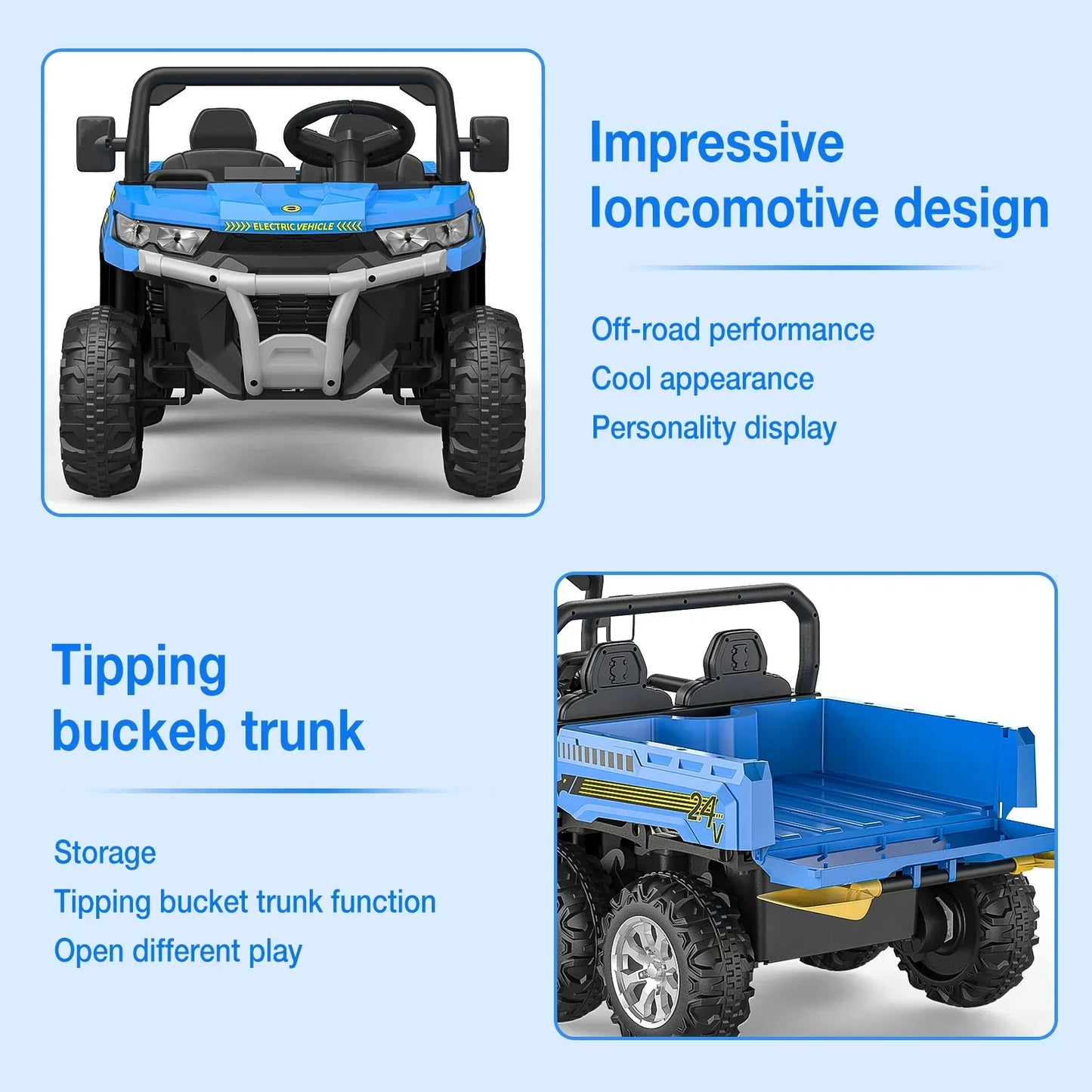 Kids 24V Two-Seater Ride-On Truck with Remote Control