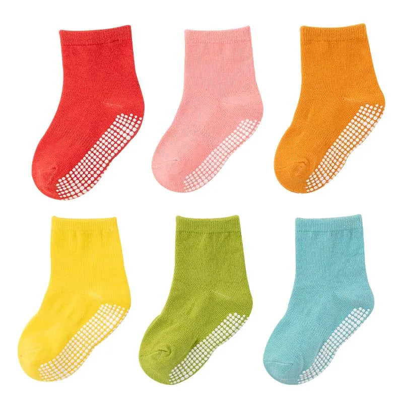 Kids Anti-Slip Socks - 6 Pairs for Spring & Autumn Play