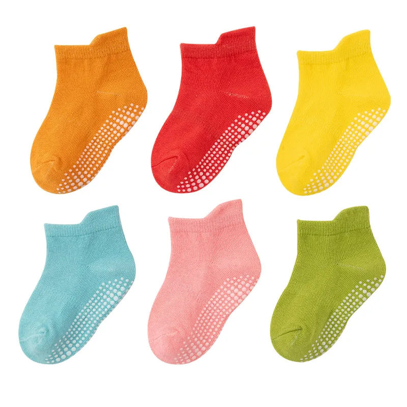 Kids Anti-Slip Socks - 6 Pairs for Spring & Autumn Play