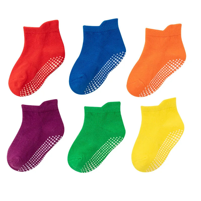 Kids Anti-Slip Socks - 6 Pairs for Spring & Autumn Play