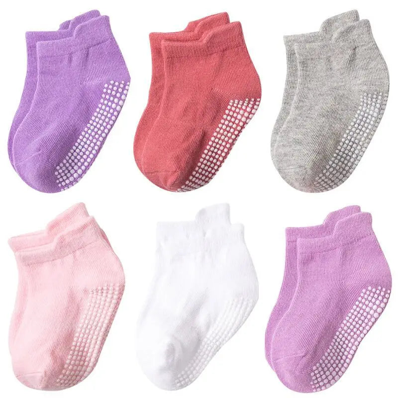 Kids Anti-Slip Socks - 6 Pairs for Spring & Autumn Play