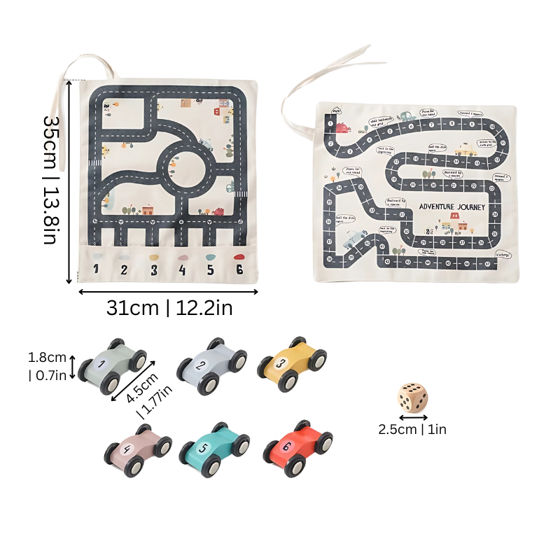 Kids Portable Road Race Track Play Set with Wooden Cars