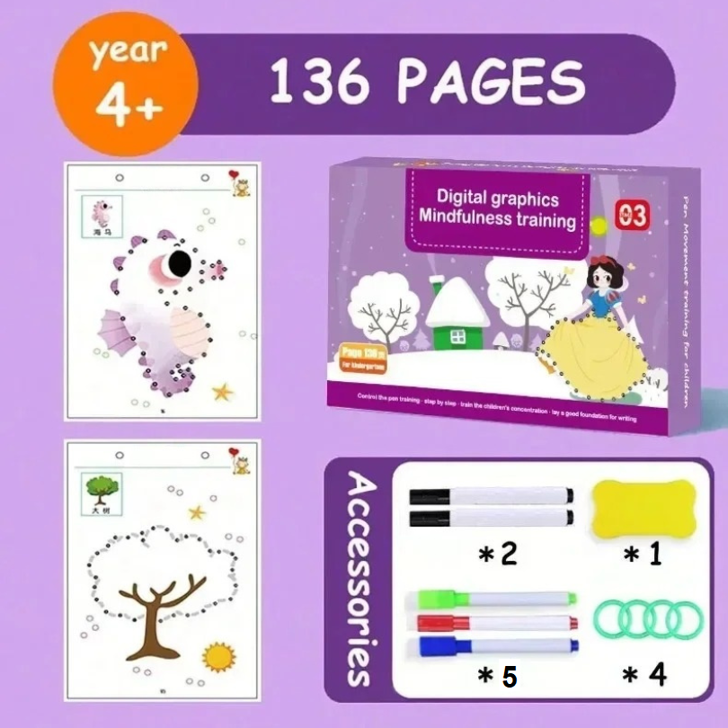 Kletshuts™ ActivityBook: Tracing and Drawing Educational Reusable Workbook