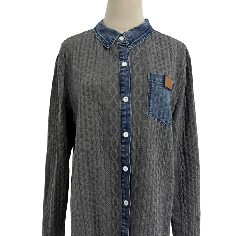 Knitwear: Women With Collar Patchwork Button-Down Knitwear
