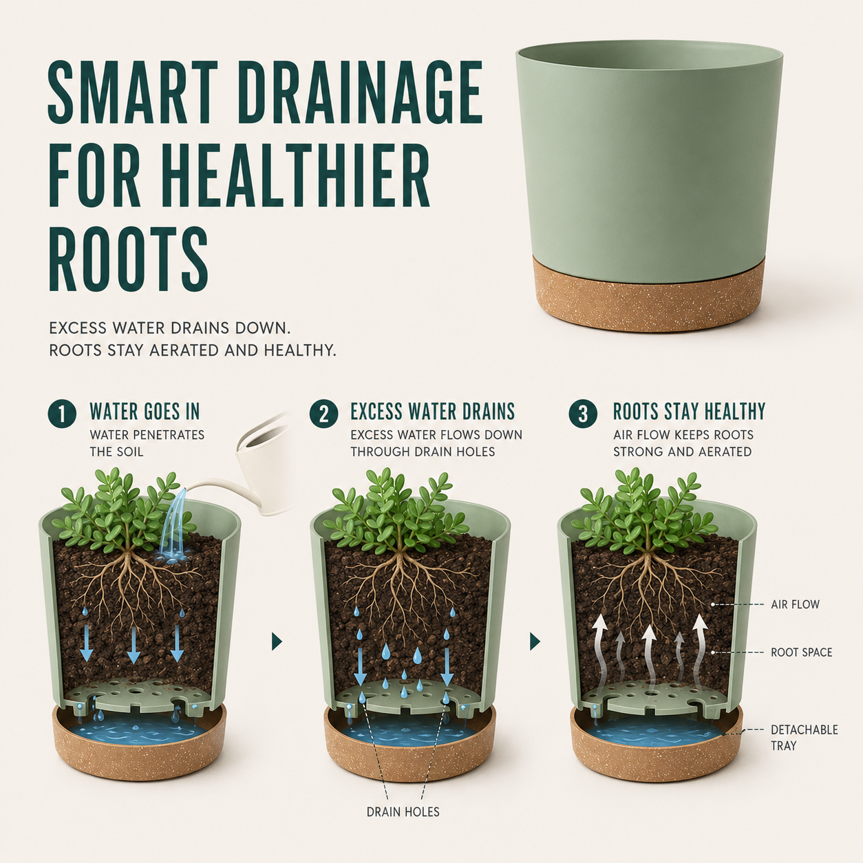 Large Lightweight Pot With Drainage Holes