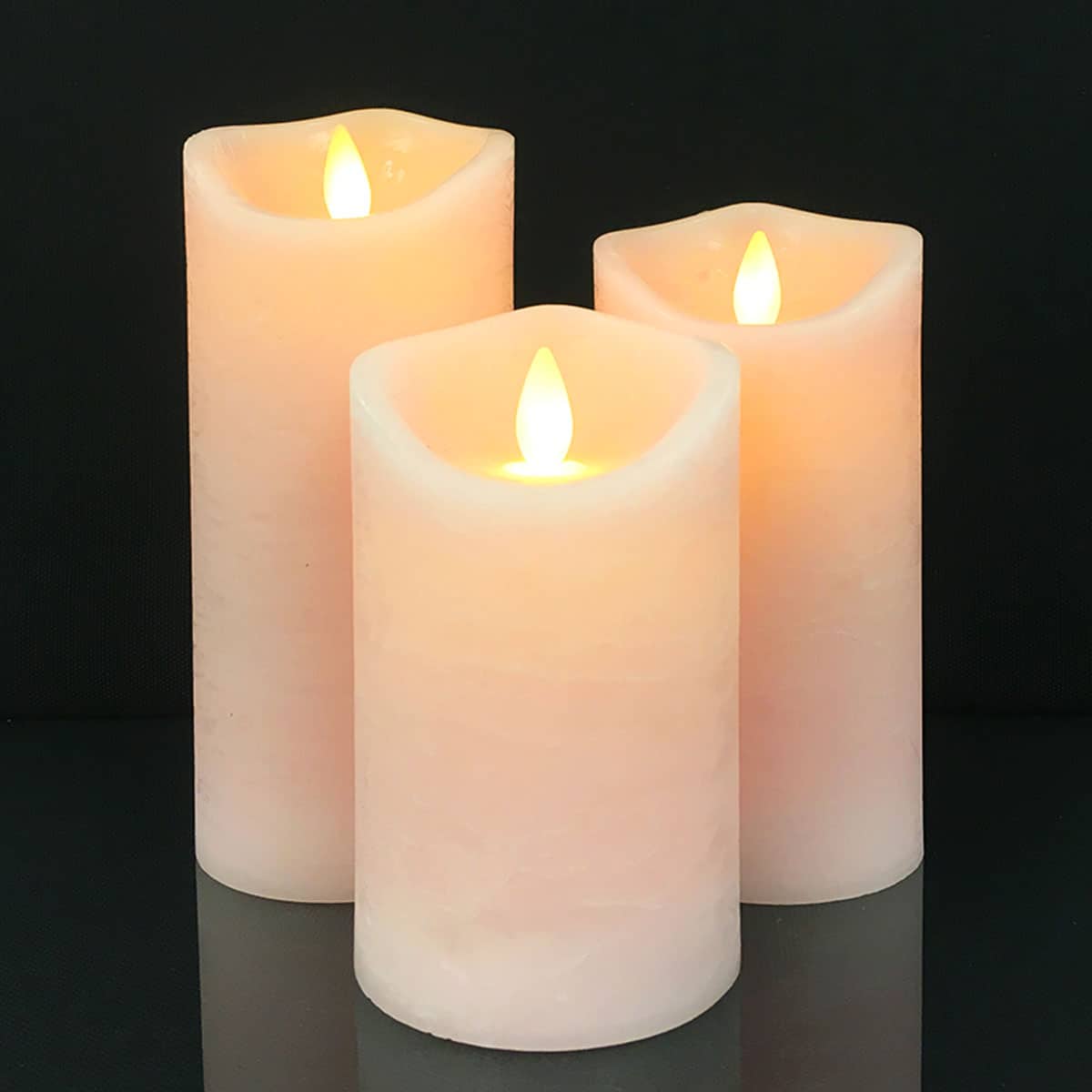 LED block candles - RUSTIC - 3 pcs. - 10/12.5/15 cm - with 3D flame - (multiple colors)