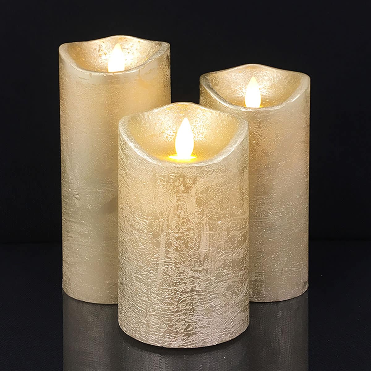 LED block candles - RUSTIC - 3 pcs. - 10/12.5/15 cm - with 3D flame - (multiple colors)