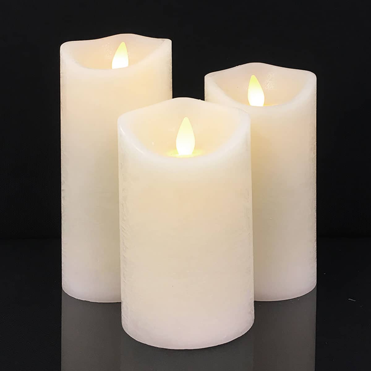 LED block candles - RUSTIC - 3 pcs. - 10/12.5/15 cm - with 3D flame - (multiple colors)