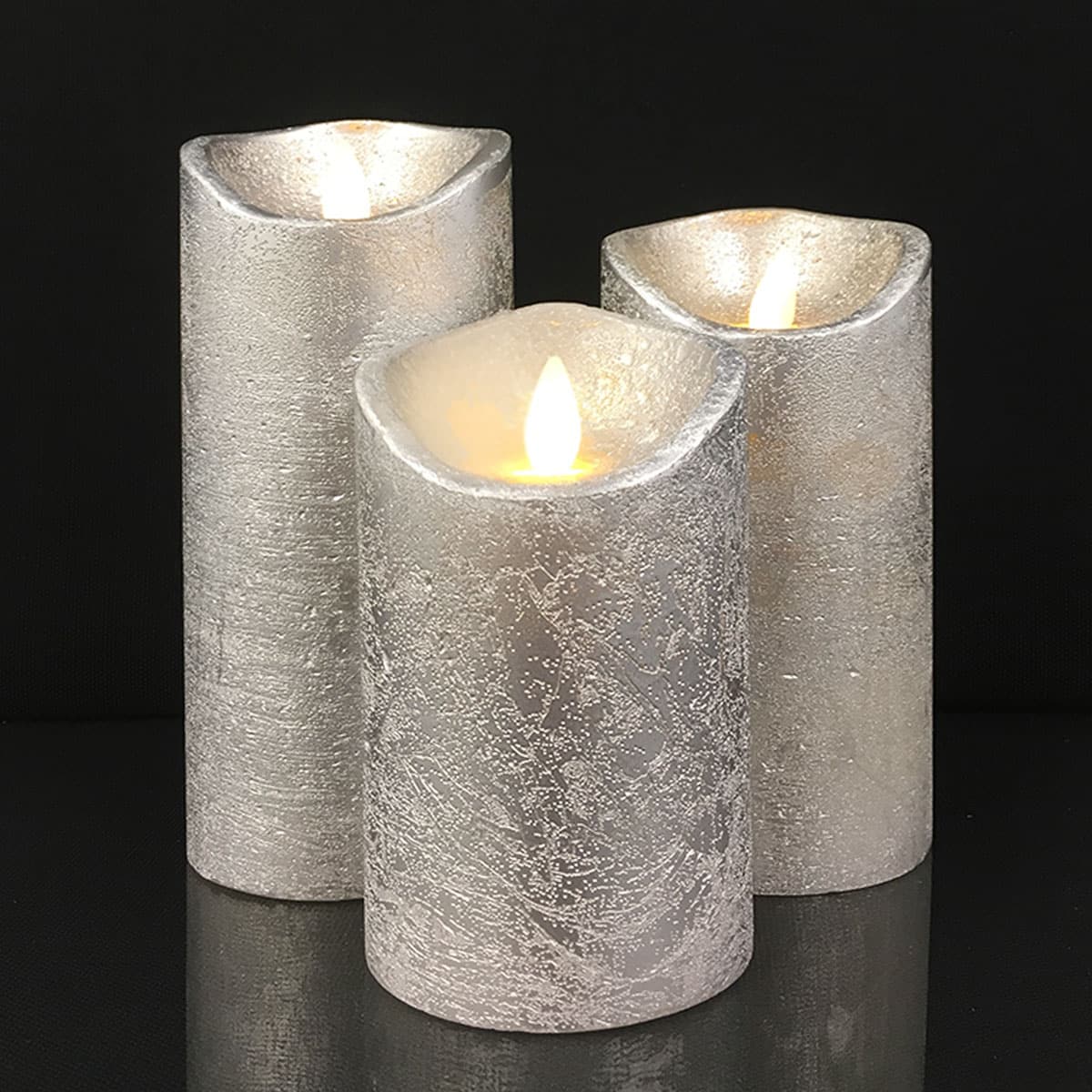 LED block candles - RUSTIC - 3 pcs. - 10/12.5/15 cm - with 3D flame - (multiple colors)