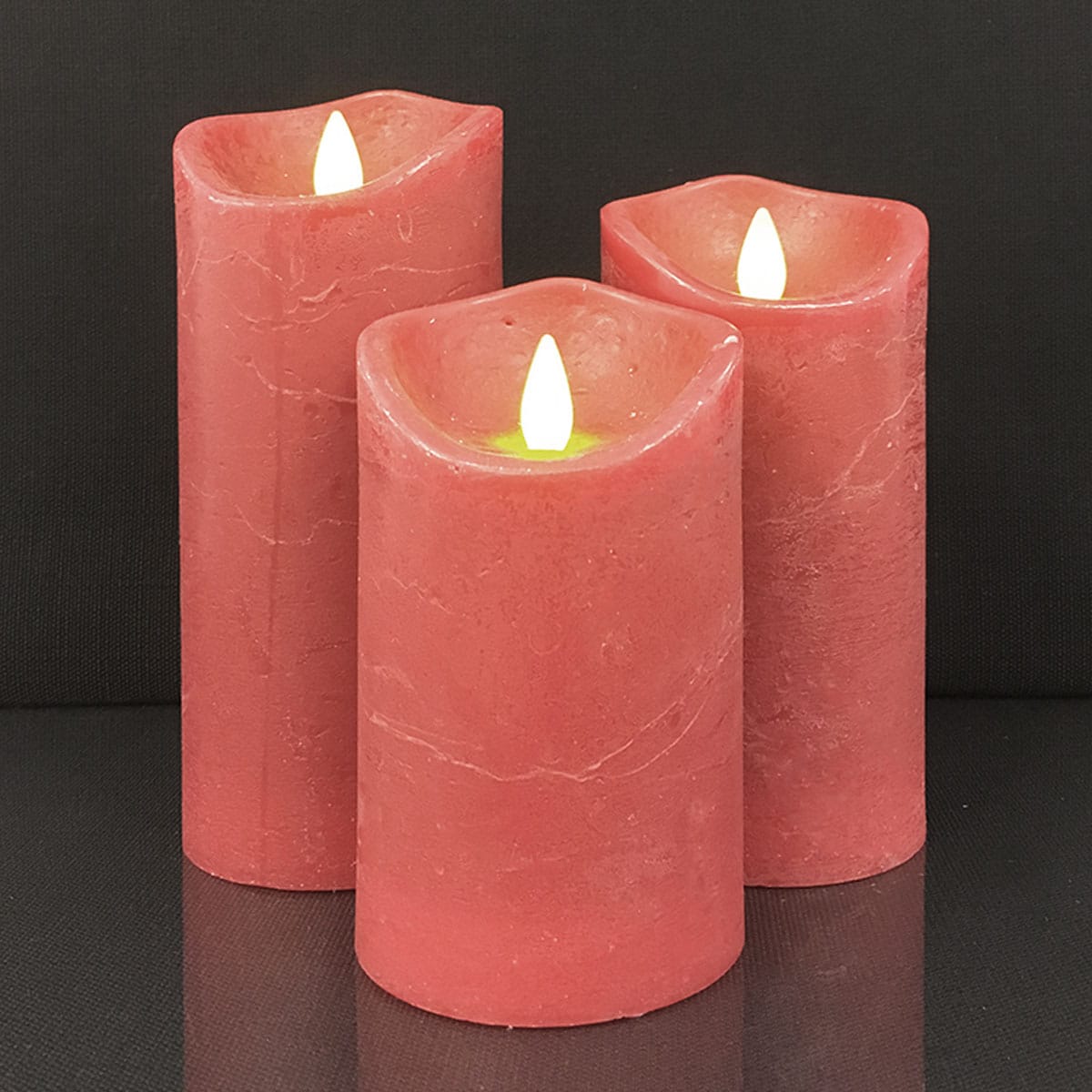 LED block candles - RUSTIC - 3 pcs. - 10/12.5/15 cm - with 3D flame - (multiple colors)