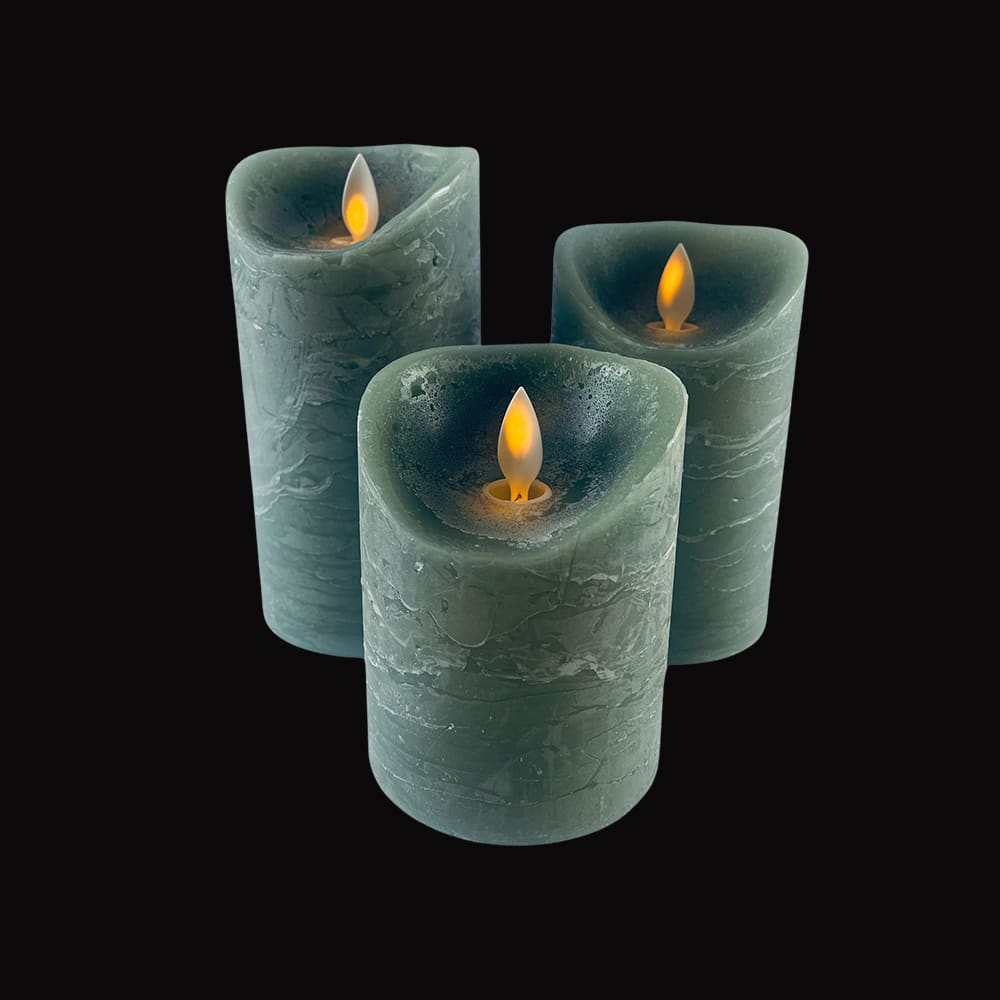 LED block candles - RUSTIC - 3 pcs. - 10/12.5/15 cm - with 3D flame - (multiple colors)