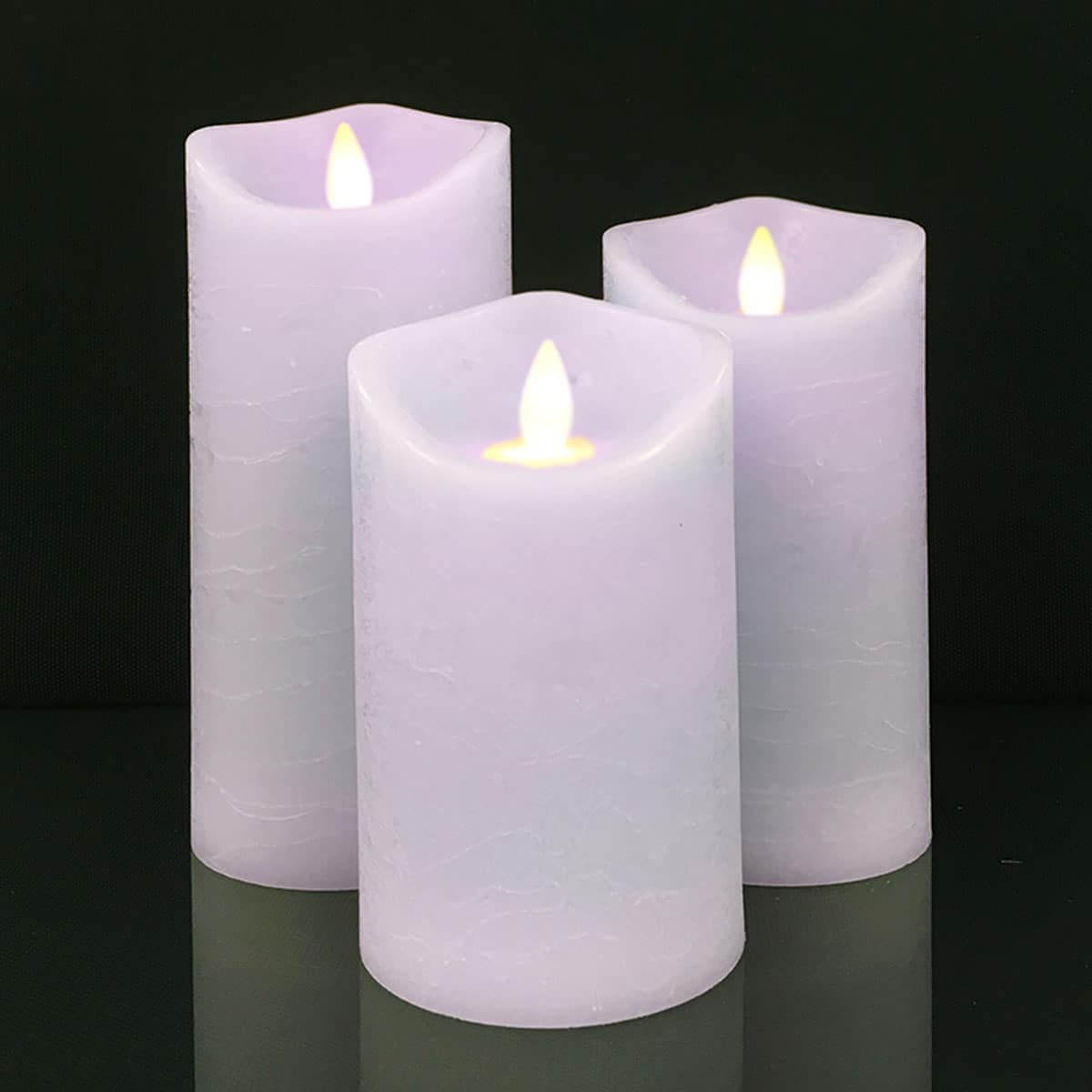 LED block candles - RUSTIC - 3 pcs. - 10/12.5/15 cm - with 3D flame - (multiple colors)