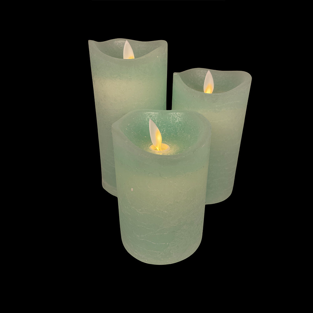 LED block candles - RUSTIC - 3 pcs. - 10/12.5/15 cm - with 3D flame - (multiple colors)