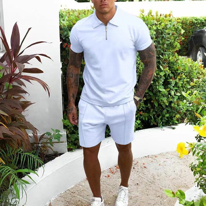Leisure Zip-Up Polo and Shorts Set