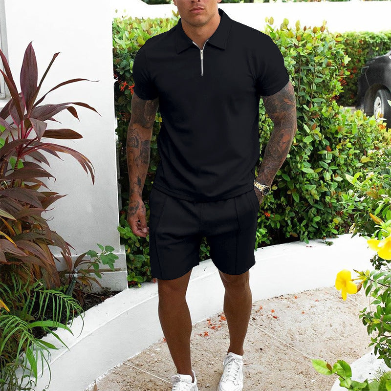 Leisure Zip-Up Polo and Shorts Set