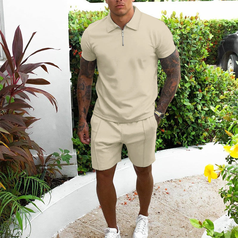 Leisure Zip-Up Polo and Shorts Set
