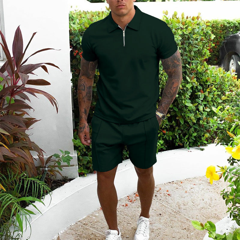 Leisure Zip-Up Polo and Shorts Set