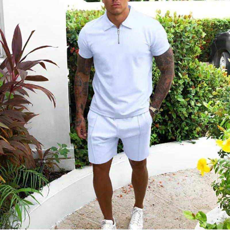 Leisure Zip-Up Polo and Shorts Set